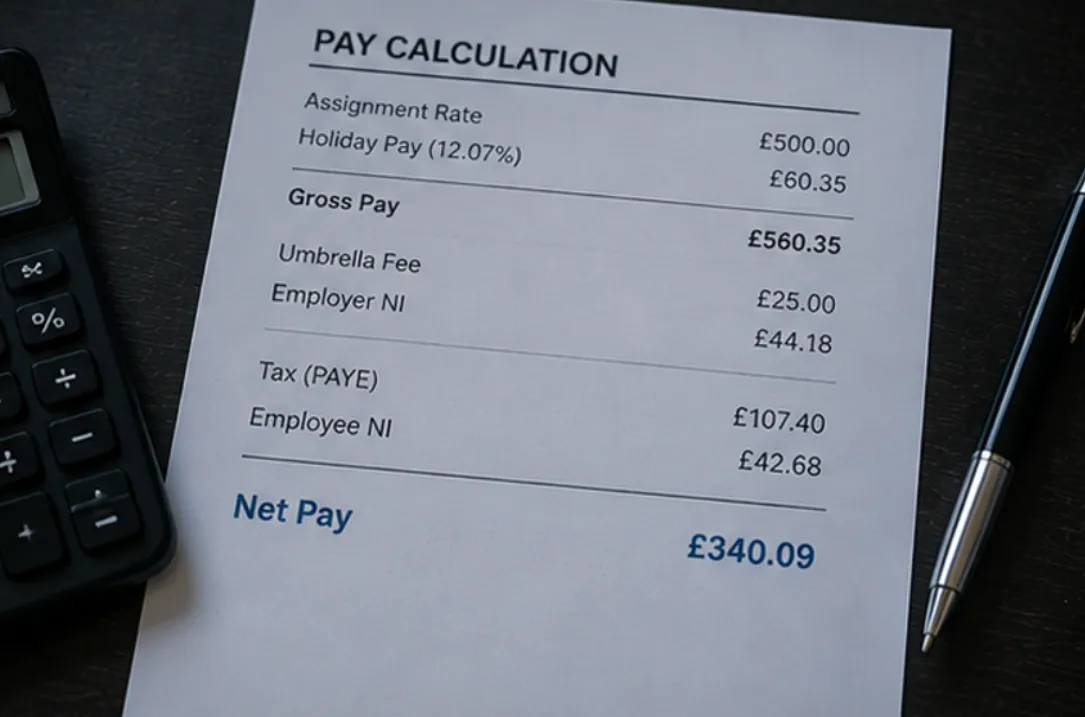 How is my pay calculated through an umbrella company?
